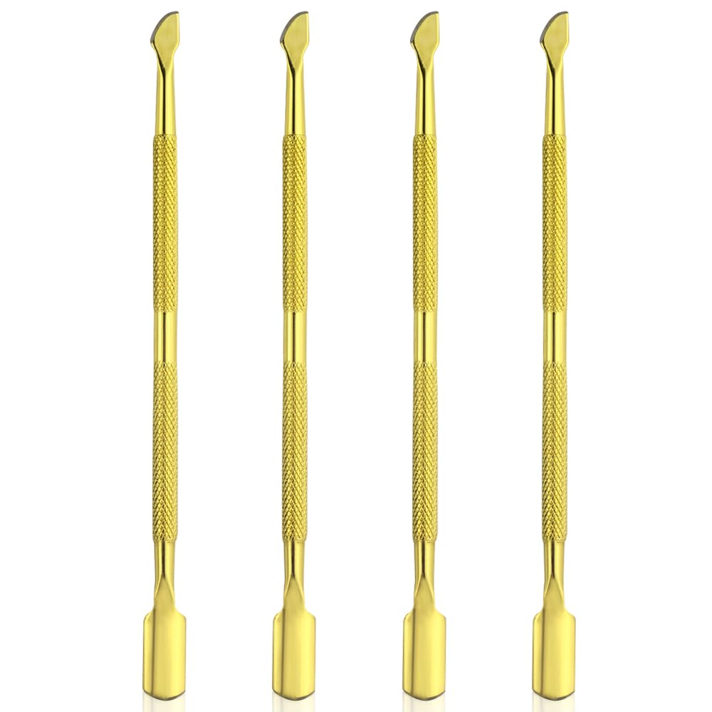 4 Pieces Nail Cuticle Pusher Stainless Steel Nail Polish Cuticle Remover Double Ended Manicure Nail Pedicure Tool Metal Cuticle Peeler Scraper for Fingernails and Toenails (Gold)