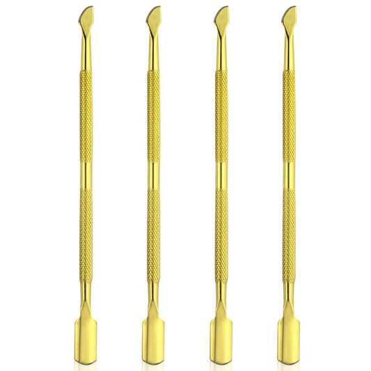 4 Pieces Nail Cuticle Pusher Stainless Steel Nail Polish Cuticle Remover Double Ended Manicure Nail Pedicure Tool Metal Cuticle Peeler Scraper for Fingernails and Toenails (Gold)