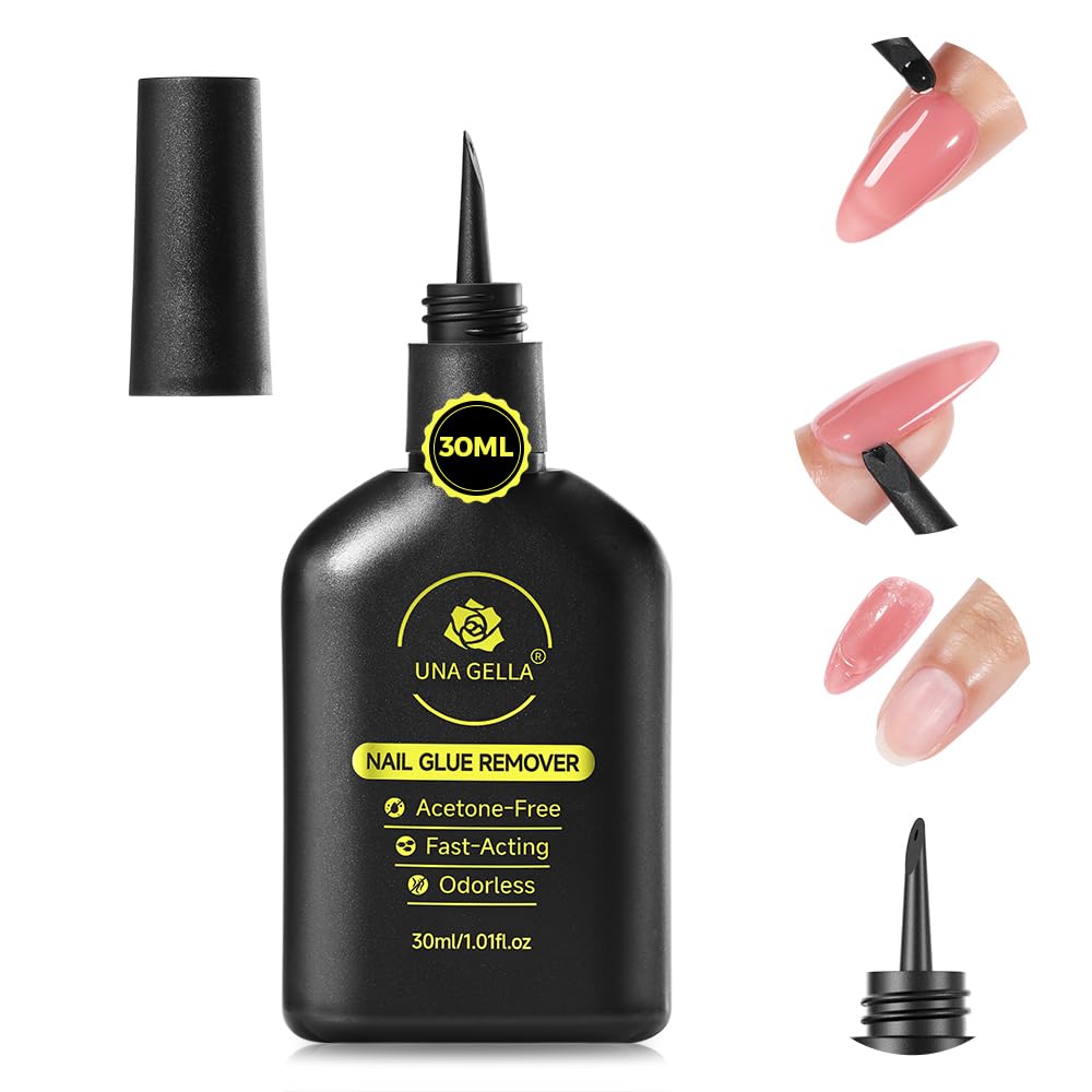 UNA GELLA Inbuilt Crowbar Press On Nail Glue Remover 30ML Acetone-Free Gentle Soak Off Gel Nail Glue Polish Remover for Nail Tip Adhesive Glue Easily Home DIY Not for U V Cured Gel