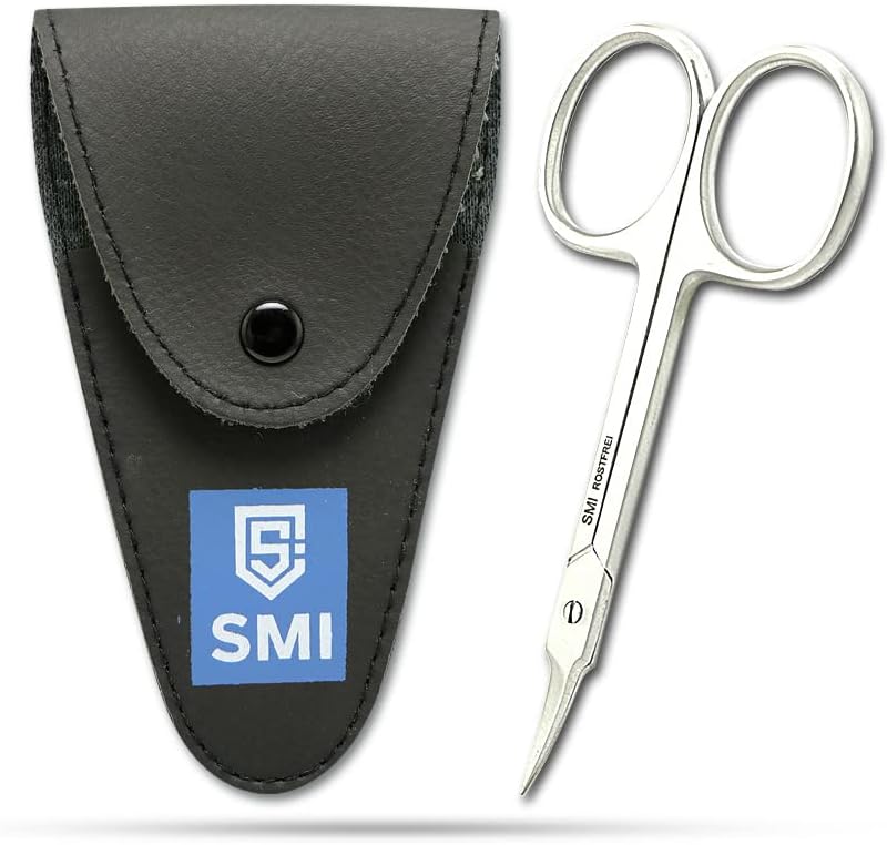 SMI Cuticle Scissors with Travel Case Cuticle Trimmer Small Scissors High Carbon Steel Curved Scissors for Eyelashes and Eyebrows