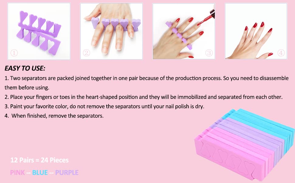 Toe Separators Set - 24 Pieces Soft & Durable Pedicure Tools Kit For Feet, Toe Separators For Women& Girls