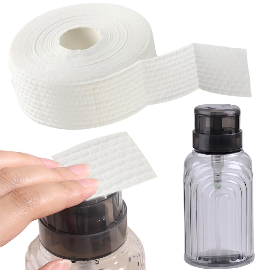 Nail Polish Remover Pump Push Down Pump Dispenser 500Pcs Lint Free Nail Wipes Pump Bottles for Liquids Eye Makeup Remover Pump Push Down Alcohol Dispenser Empty Black Bottle