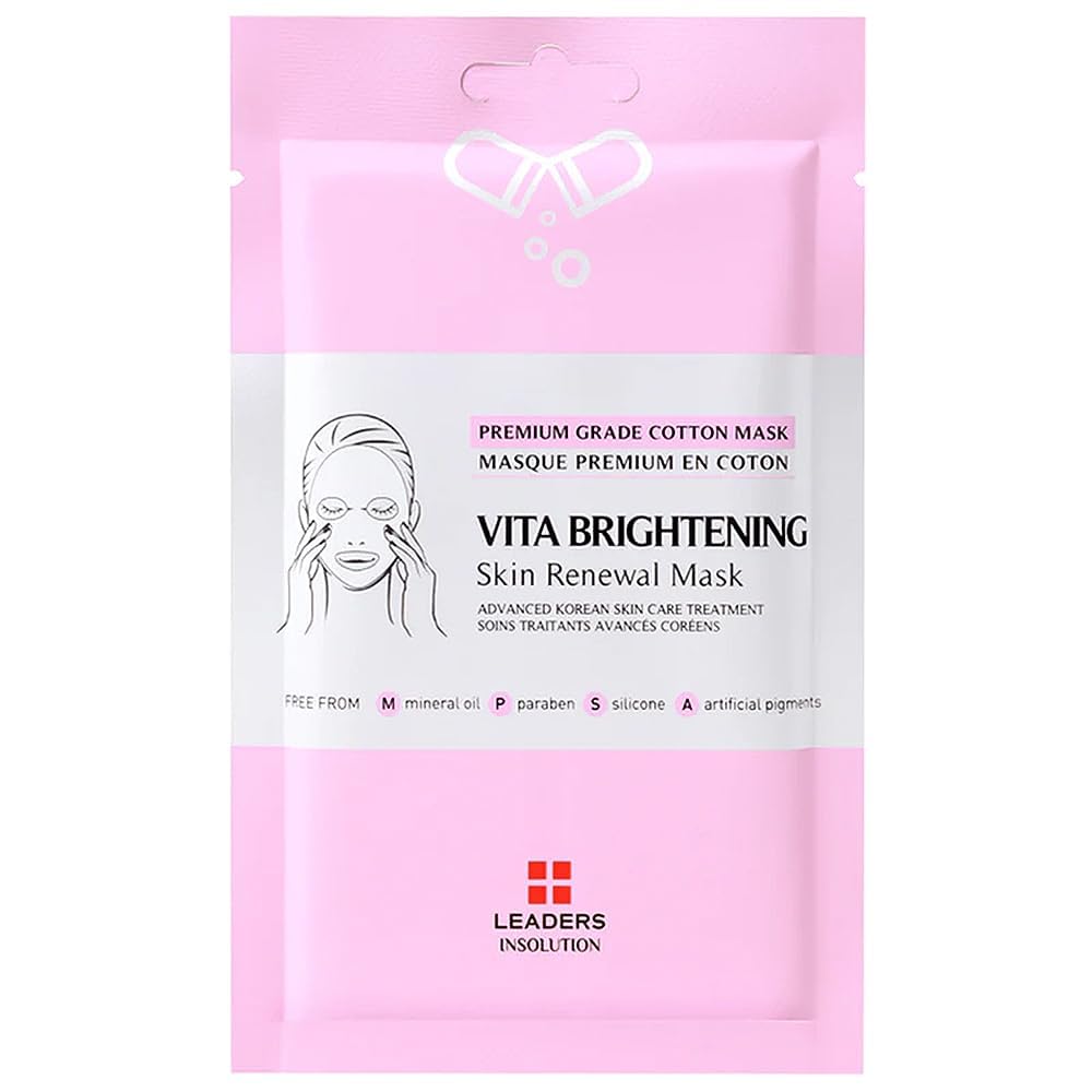 Leaders Insolution VITA Brightening Skin Renewal Mask | Vitamin C & Niacinamide for Dark Spot Reduction and Luminous Glow | 100% Natural Cotton Sheet for Dull Skin (5 Sheets)