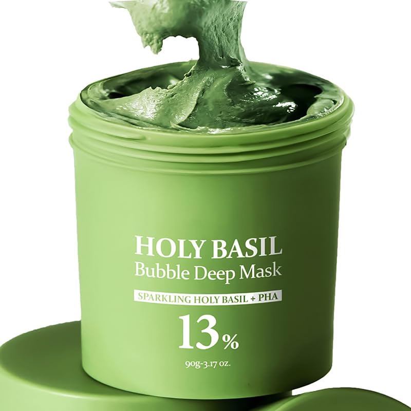 Holy Basil Bubble Deep Mask – Holy Basil & Carbonated Water for Cleansing Pores & Blackheads, Korean Clay to Bubble Wash-Off Pack (90g / 3.17 oz)