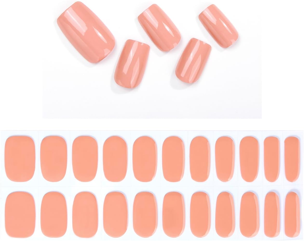 No Lamp Gel Nail Strips 22 Pcs Wraps - Pale Orange, Solid, Easy Apply Gel Nail Stickers Long Lasting, Salon-Quality, 2 Prep Pads, 1 File, 1 Wooden Stick