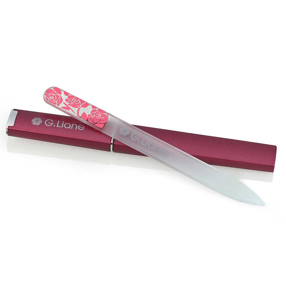 Premium Glass Nail File with Case Professional Crystal Fingernail Files Perfect Manicure Set for Women Men Kids Nail Care Gift Set(Rose Pink)