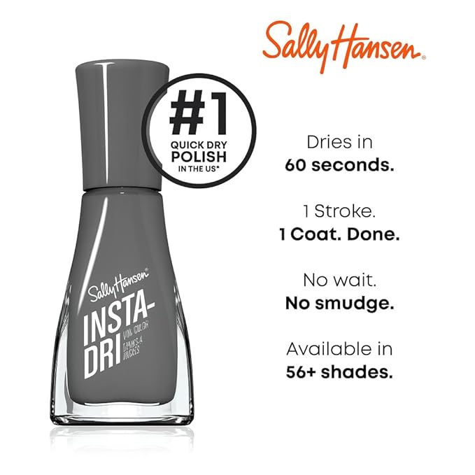 Sally Hansen Insta-Dri Nail Polish | Quick Dry, Long Lasting, Streak-Free Shine | Opaque, Creme | 67 Extrava-grey | Cool Gray Nail Color
