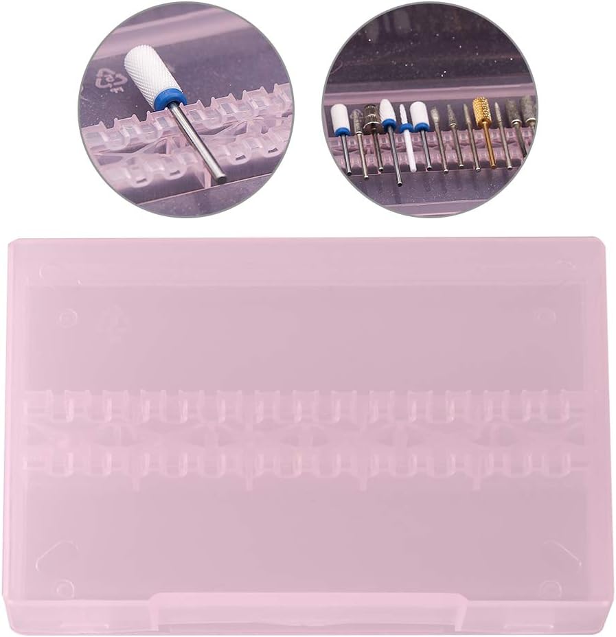 TOPINCN 14-Hole Nail Drill Bit Box, Modern Pink Storage Box for Nail Art Salon & Home Use