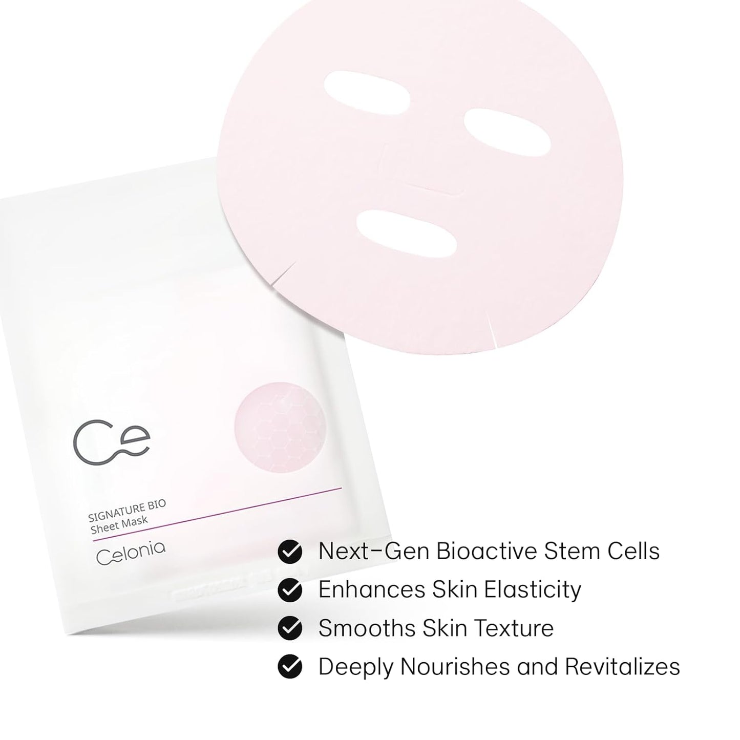 CELONIA Signature Bio Facial Sheet Mask, Stem Cell Deep Hydrating Face Mask, Anti Aging Treatment For Healthy Glowing Skin, Minimize Pores, Reduce Fine Line, Boost elasticity, Correct Redness 5PC