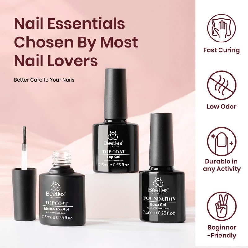 Beetles Gel Nail Polish Kit with U V Light, 6 Colors Starter Kit Pink Nude White Glitter Gel Polish with Base Gel Top Coat Cuticle Oils Nail Accessories for Girls Women Winter Christmas Gifts