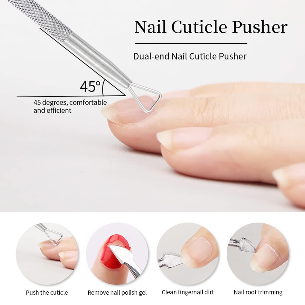 8 Pack Stainless Steel Triangle Cuticle Pusher Double-head Nails Dead Skin Remover Cuticle Trimmer Stick Manicure Polish Tools for Manicure Beauty Salon