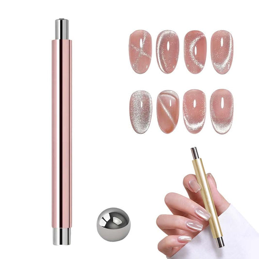 Cat Eye Magnet for Nails, 2026 New Double-head Magnet Wand with Round Nail Magnet Beads Nail Polish Magnet Pen Magnetic Cat Eye Gel Polish Nail Design Tool for Home DIY, Salon, Rose Gold (Pink)