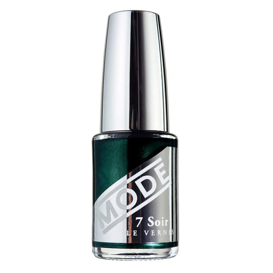 MODE Pearly Dark Green Black Emerald Nail Polish Long Lasting Fade Free Nail Lacquer Color, Chip Resistant Strengthening Protection, Pro Wide Brush, Vegan, NY Made, 7 Soir Le Vernis, Velvet Cabaret