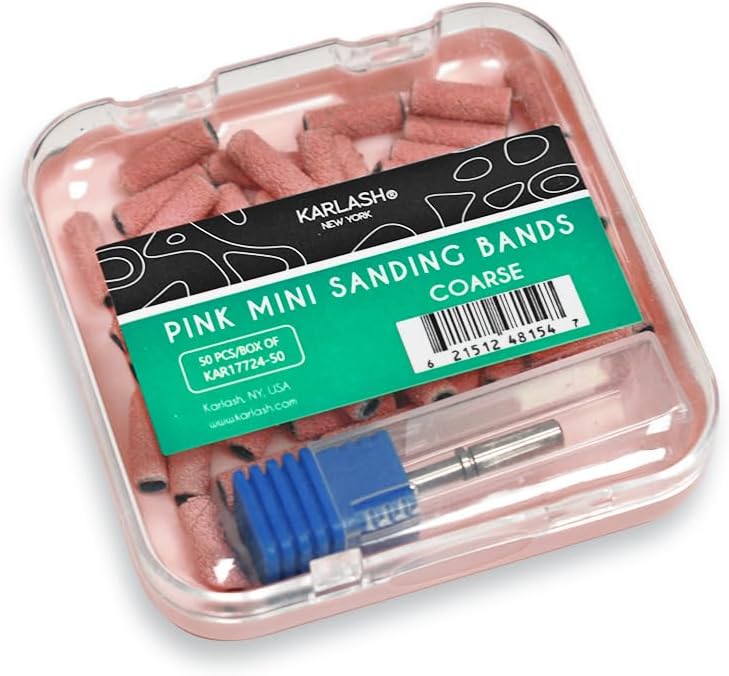 Karlash Professional Nail Mini Sanding Bands Pink Grit File + Mini Mandrel Bit (Coarse Grit)