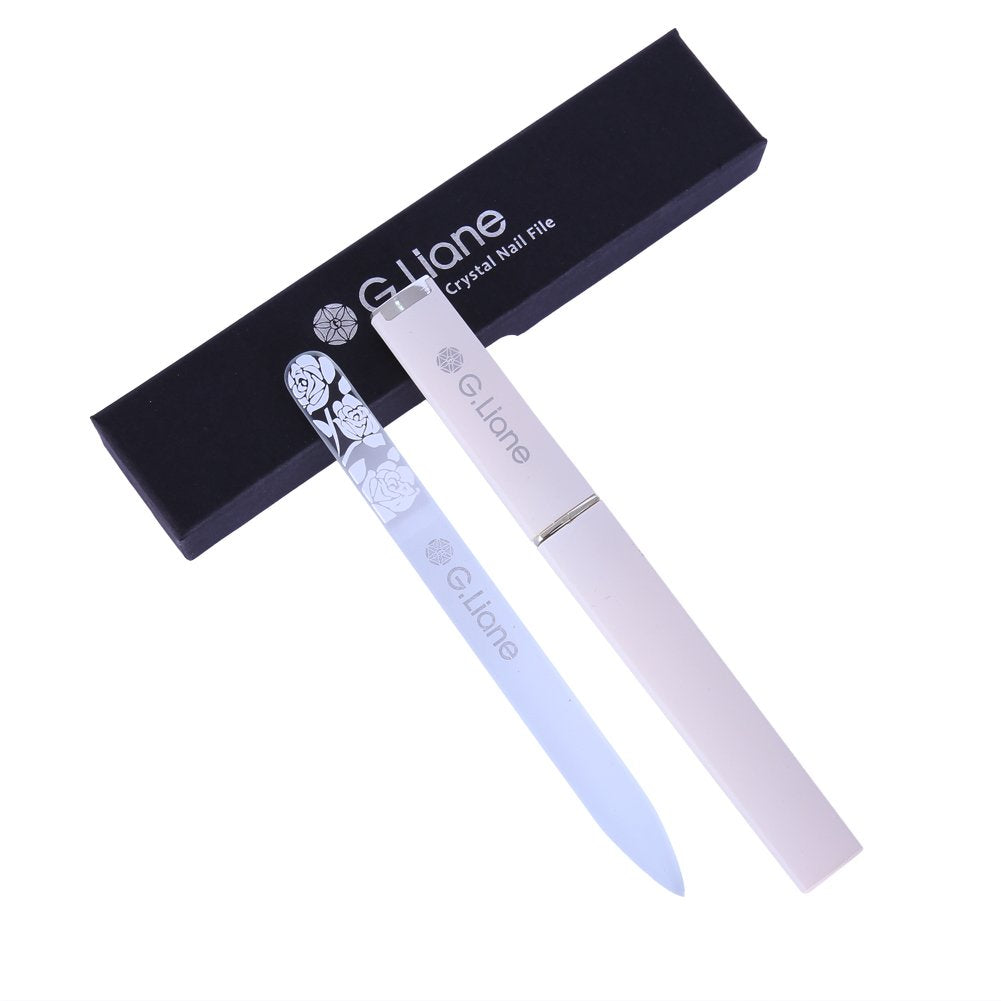 Crystal Nail File-Double Sided Etched Glass Nail Files Manicure Pedicure Tools for Natural Acrylic Gels Nails (Rose White)