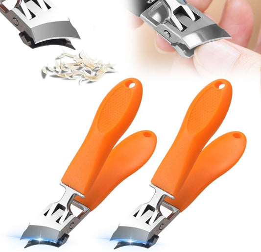 Wide Jaw Opening Anti-Splash Slanted Nail Clipper, Fingernail and Toenail Clippers Clippers for Ingrown Nails, Curved Toenail Clippers for Thick Nails, Household Slanted Nail Clippers (Orange 2pcs)