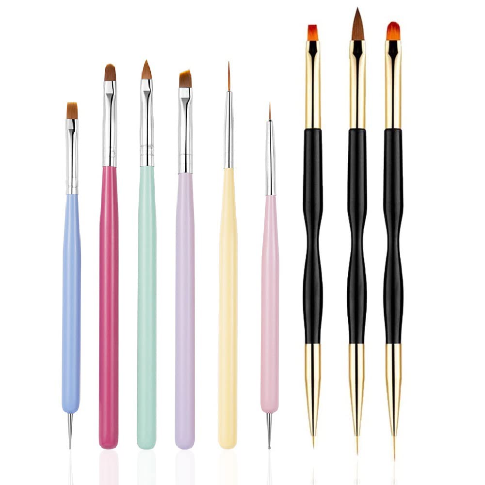 6 PCS Nail Art Brushes Set with 3 PCS Nail Painting Brushes, Double Ended Brush and Dotting Tool Kit, Nail Art Design Tools