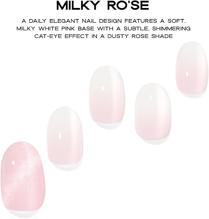 Semi Cured Gel Nail Strips with 30 Pieces - Salon Quality Manicure Kit for Women Easy Application Wraps Includes Prep Pads Nail File Wooden Stick, UV Light Required (Milky Rose)