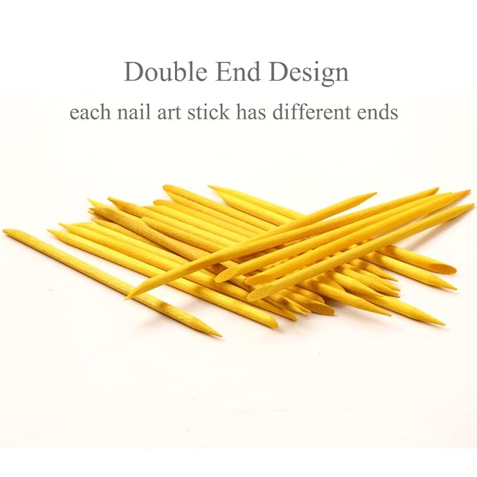 100 Pcs Orange Wood Nail Sticks Double Sided Multi Functional Cuticle Pusher Manicure Pedicure Tool for Manicure Pedicure Yellow