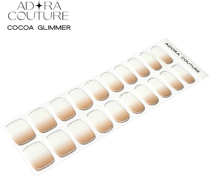 Semi Cured Gel Nail Strips with 30 Pieces - UV Gel Stickers, Manicure Kit, Easy Application Wraps Includes Prep Pads, Nail File, Wooden Stick - UV Light Required (Cocoa Glimmer)