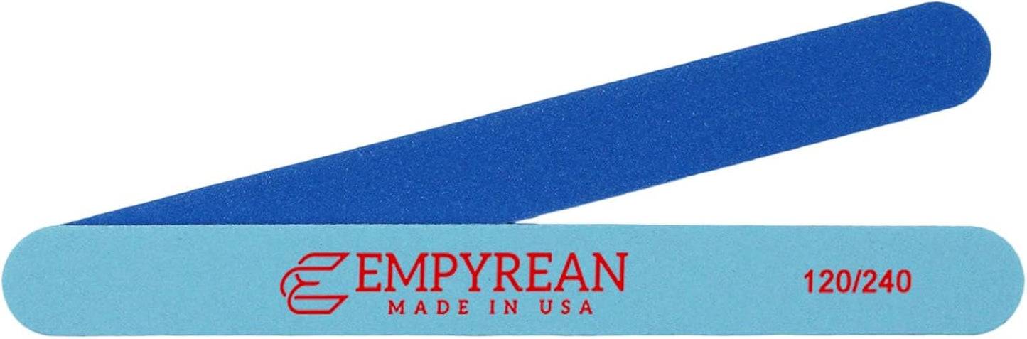 Empyrean Premium Nail Files | Made in USA | Coarse 120/240 Fine | Professionals Choice | Disinfectable Washable Reusable | Blue Nail File