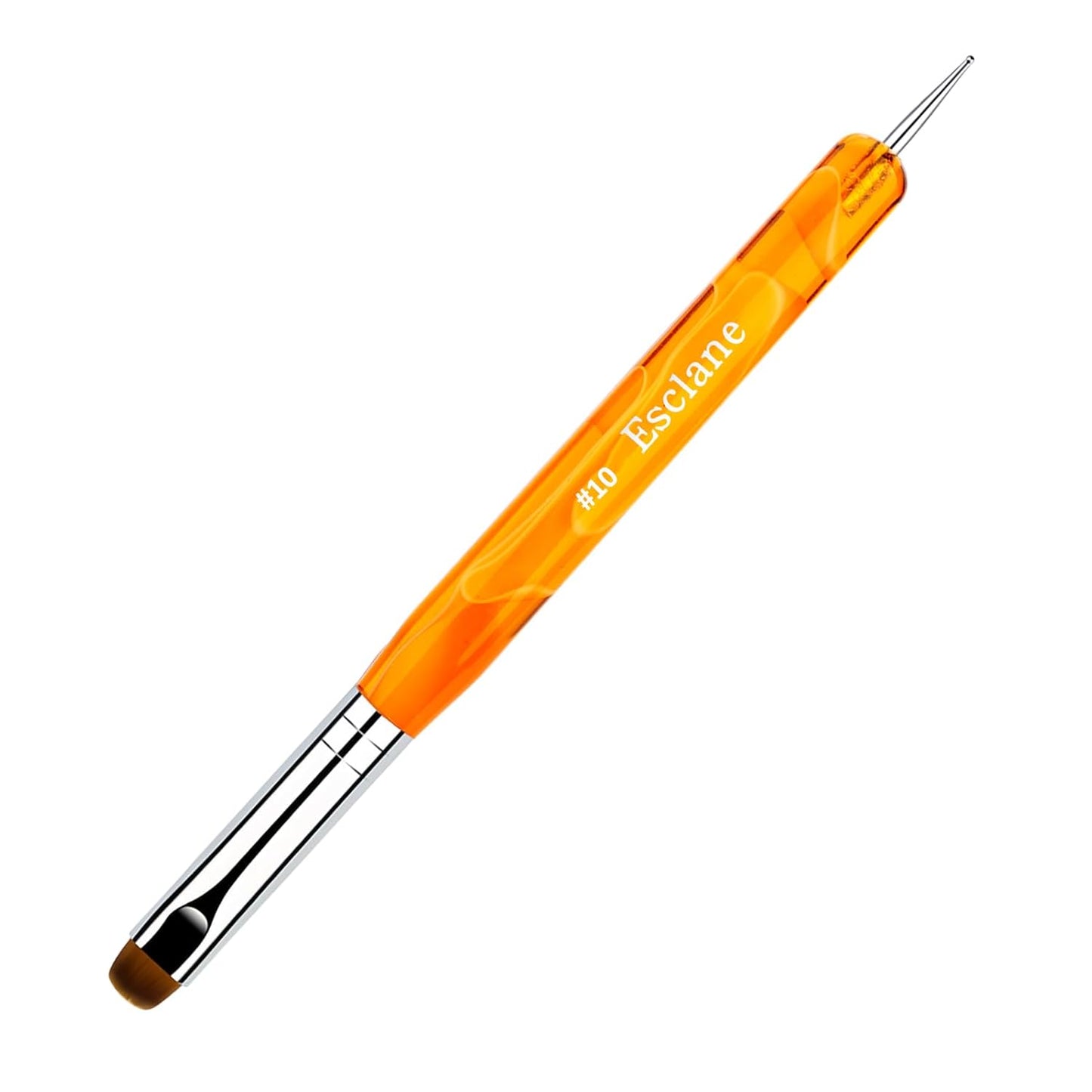 French Manicure Brush, Esclane 2 Way French Nail Brush with Dotting Tool for Manicure Cuticle Clean Up Nail Art Design, French Tip Brush (Orange, #10)