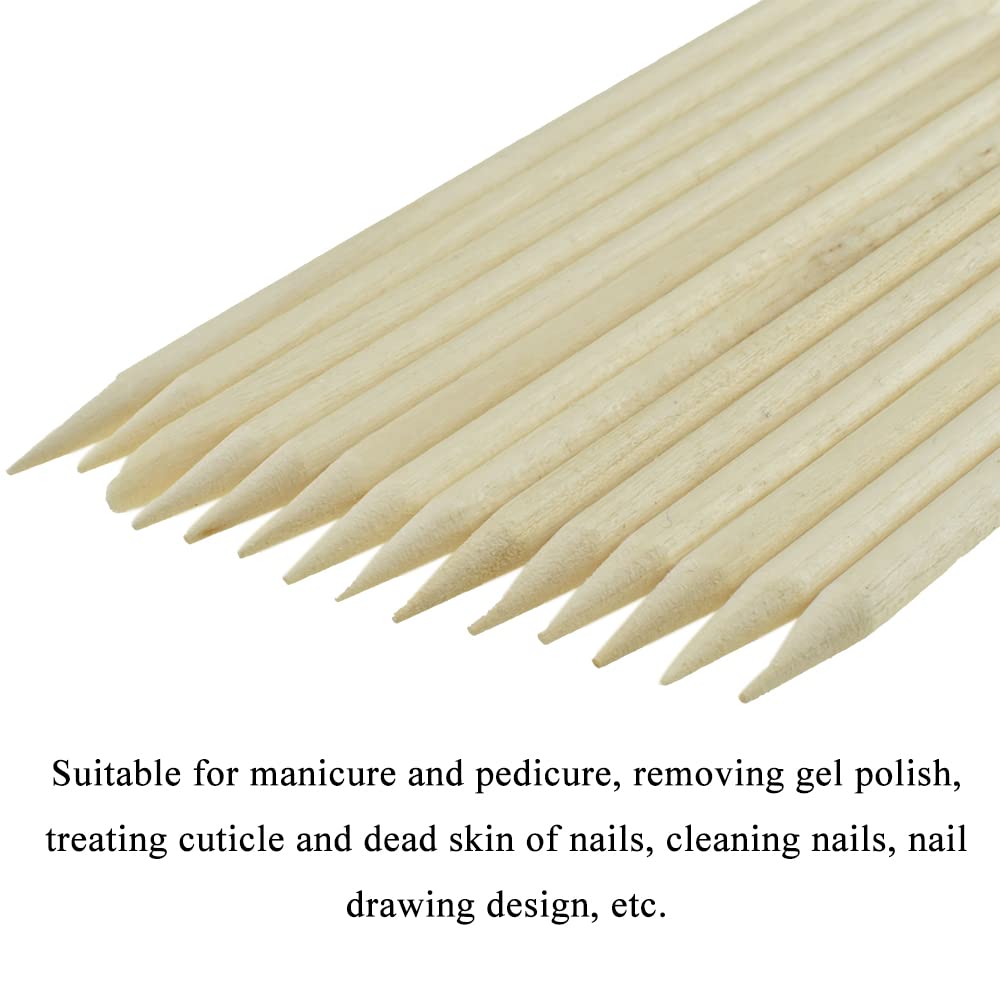 HAHIYO 3.7 inches 100PCs Natural Wood Double-Ended Cuticle Pusher Stick - Mini Orange Wood Stick for Nail Care, Manicure, and Pedicure - Effective Nail Cuticle Remover and Cleaning Tool Set