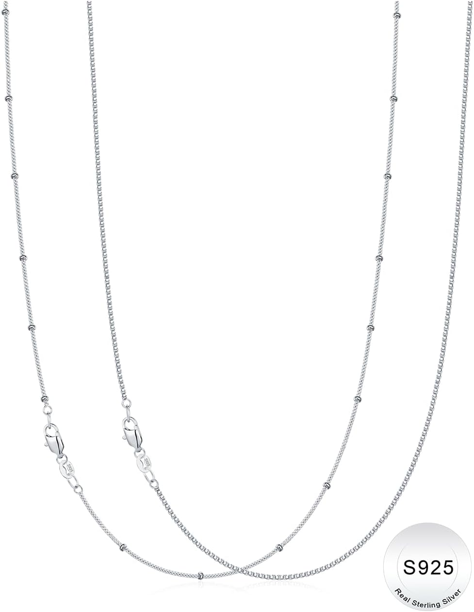 IIEFWELL S925 Sterling Silver Chain Necklace for Women - 1.2/0.8mm Satellite Bead Cable Box Chains Necklace Set, Hypoallergenic Sturdy Women's Chain Necklaces, 16/18/20/22 Inches Jewelry Gifts