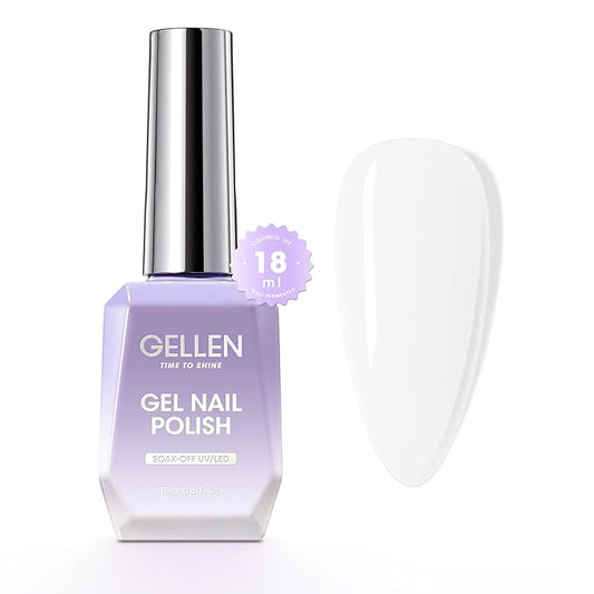 GELLEN White Gel Nail Polish, 18ml Milky White Gel Polish Soak off U V Light Cured Long-wear Mirro Shine Gel Polish for French Tip, Color No.108