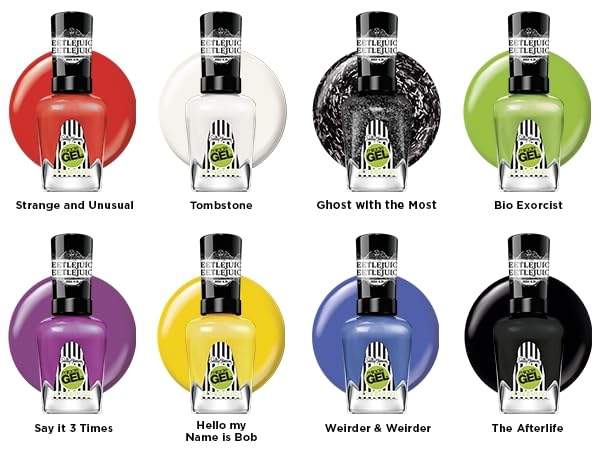 Sally Hansen Miracle Gel Beetlejuice Salon Quality Nail Polish| Gel-Like Formula, Two-Step System, No UV Light Needed, Long Lasting | Opaque, Glittery | 929 Ghost With The Most | Black Nail Polish
