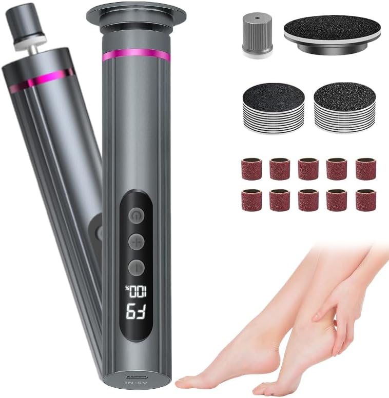 Ideal Swan 2 in 1 Electric Feet Callus Remove, Professional Speed Foot File Pedicure Tools, Gray 9 Adjustable Speeds Electric Foot Callus Remover for Cracked, or Tough Skin and Calluses(Gray)