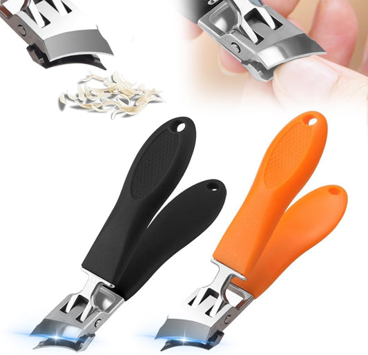 Wide Jaw Opening Anti-Splash Slanted Nail Clipper, Fingernail and Toenail Clippers Clippers for Ingrown Nails, Curved Toenail Clippers for Thick Nails, Household Slanted Nail Clippers (Black+Orange)