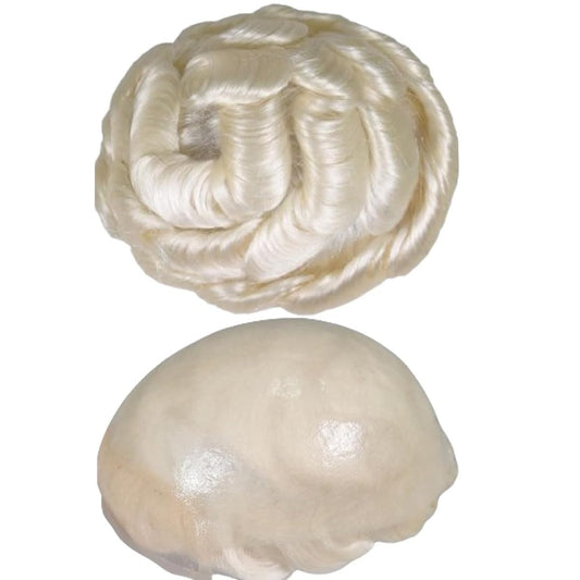 Human Hair Toupee for Men 10x8 Inch,European Human Hair Lace Front Natural Hairline Hair Pieces with 0.06mm Thin Skin PU V-looped Men's Hair Replacement System (#60R White color,100% human hair)