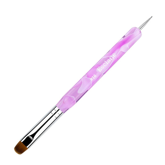 French Manicure Brush, Esclane 2 Way French Nail Brush with Dotting Tool for Manicure Cuticle Clean Up Nail Art Design, French Tip Brush (Purple, #16)