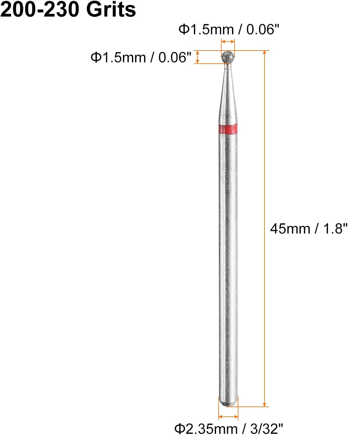 HARFINGTON 13pcs 200-230 Grits Diamond Grinding Bit 1.5mm Ball Head 2.35mm Shank 1.5mm Length Stone Sanding Drill Bits Rotary Tool for Ceramic Glass Nails Grinding Polishing