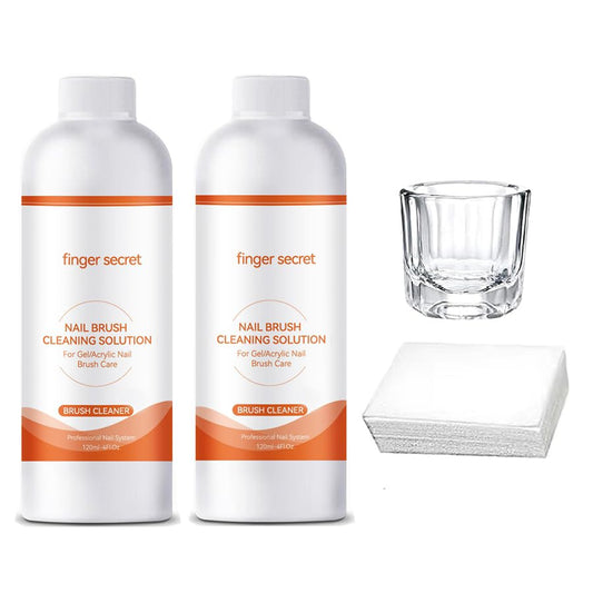 Nail Brush Cleaner Brush Cleaner 8fl.oz 240ml Remover Cleanser Clean and Care Acrylic Nail Brushes Gel Nail Polish Brushes Nail Brushes 50 cotton flakes crystal glass Nail Tech Supplies