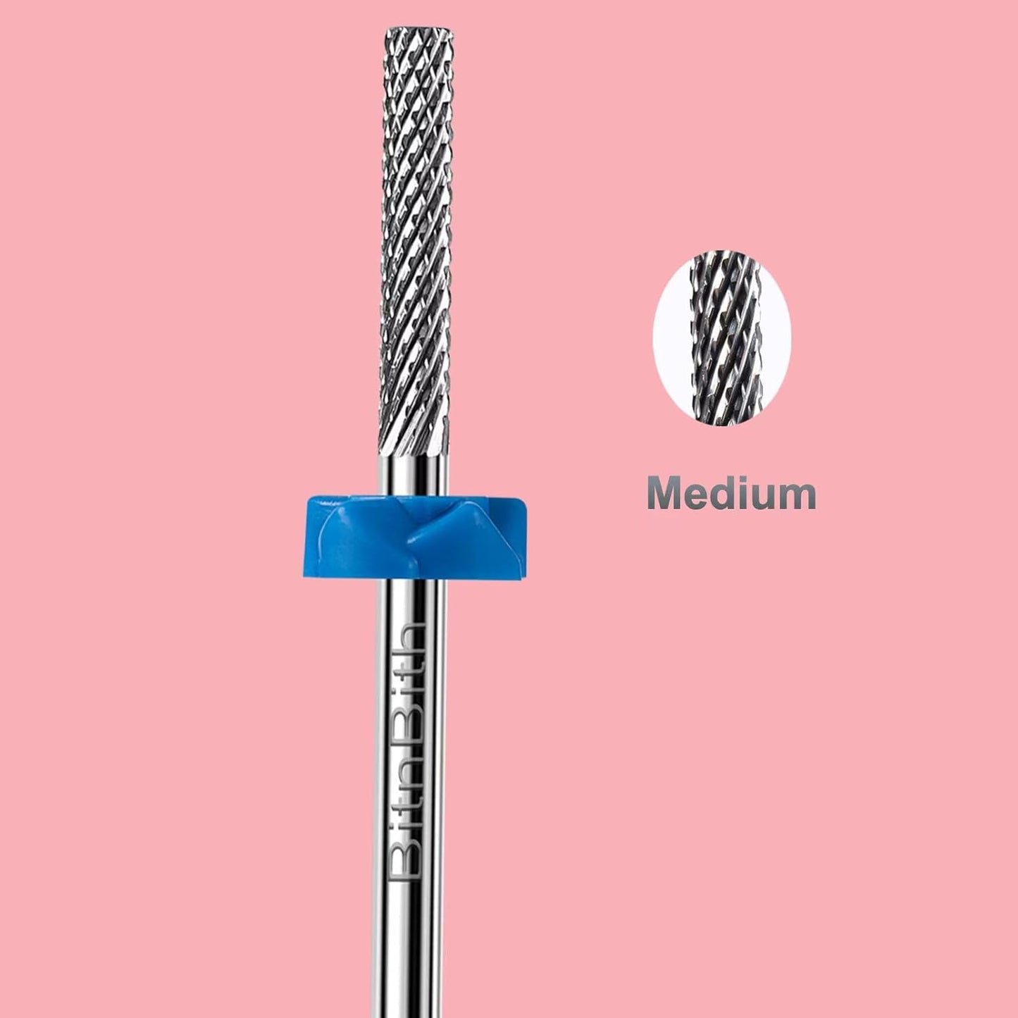 Nail Drill Bit Cuticle Professional Safety Nail Bit Tungsten Carbide Drill Bit 3/32",for Nail Prepare Nail Bed File Dead Skin Cleaning,Manicure 2-Way Rotate Nail Home Salon Supply,Medium