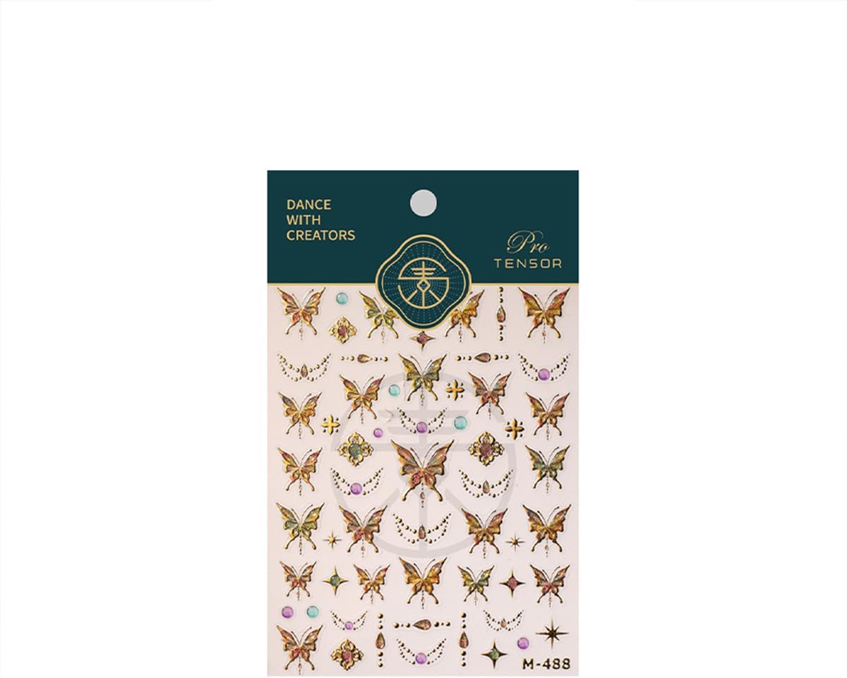Gold Butterfly Nail Art Stickers - 5D Embossed Butterflies & Flowers Nail Decals - Self Adhesive Luxury Shiny Nail Design Stickers for Women & Men Manicure Decoration
