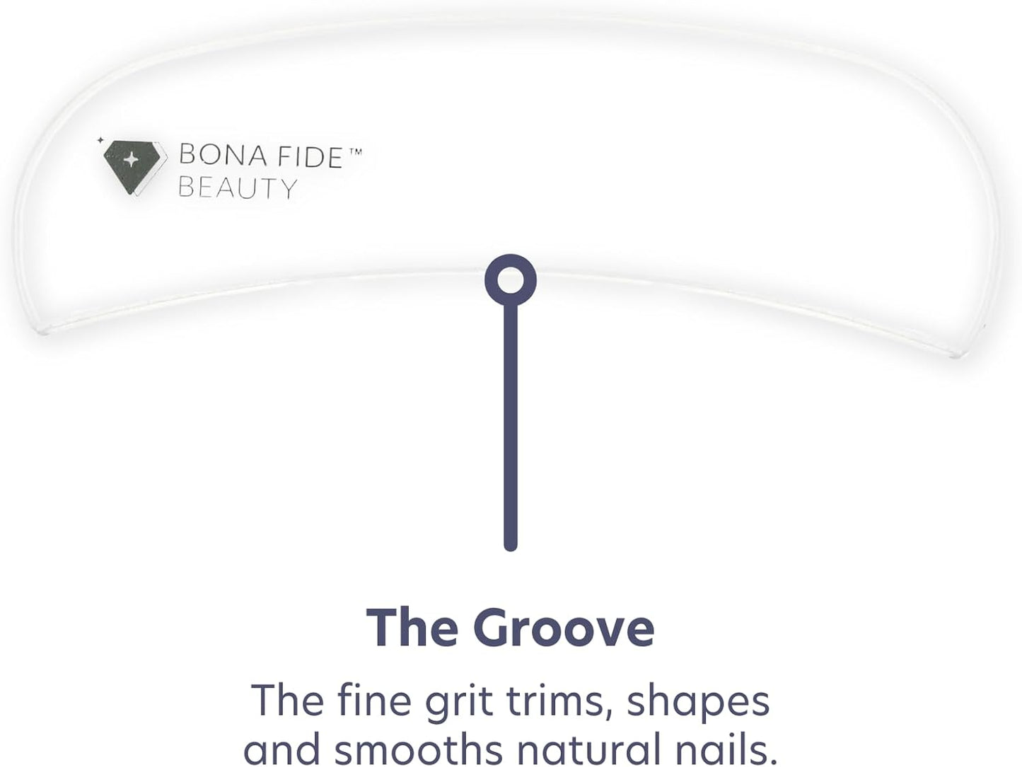 Bona Fide Beauty Ergonomic Moon Nail File (Clear) Grit in The Groove. Etched Glass File Made in The Czech Republic, Curve File with Large Gripping Surface.