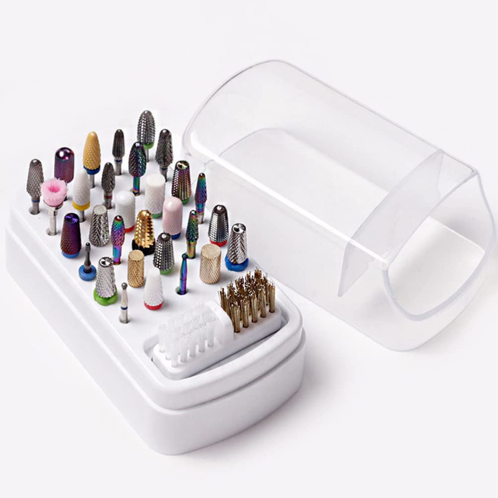 Round Nail Drill Bits Holder with Nail Drill Bits Brush, 3 Nail Drill Bits Stand Displayer Organizer (Not Include Nail Drill Bits)