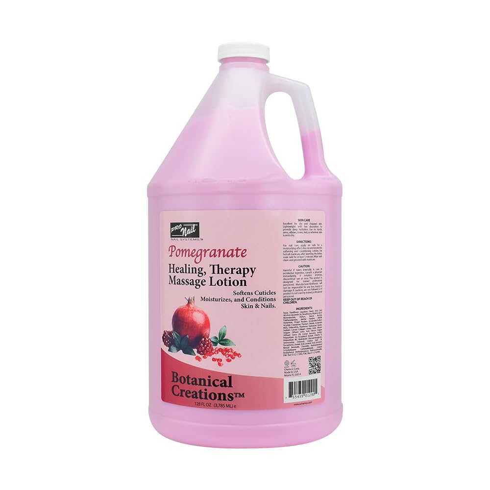 PRO NAIL - Healing Therapy Massage Lotion - Professional Pedicure, Body and Hot Oil Manicure, Infused with Natural Oils, Vitamins, Panthenol and Amino Acids (Pomegranate, 1 Gallon)