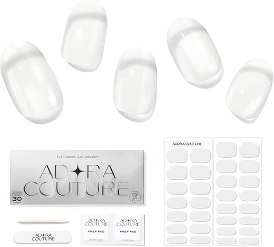 Semi Cured Gel Nail Strips with 30 Pieces - UV Gel Stickers, Manicure Kit, Easy Application Wraps Includes Prep Pads, Nail File, Wooden Stick - UV Light Required (Strong Clear)