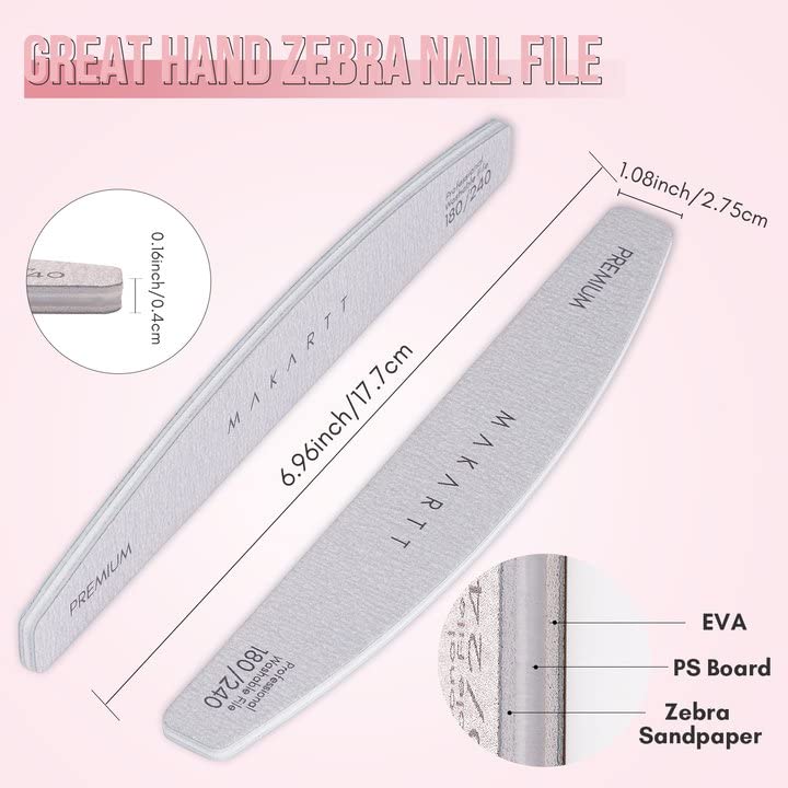 Makartt Nail Files: 180/240 Grit Emery Boards for Nails, 10pcs Professional Dual-Sided Fingernail Files for Natural Nails Prep & Buffing, Reusable Nail Care Manicure Set for Salon & Home Use