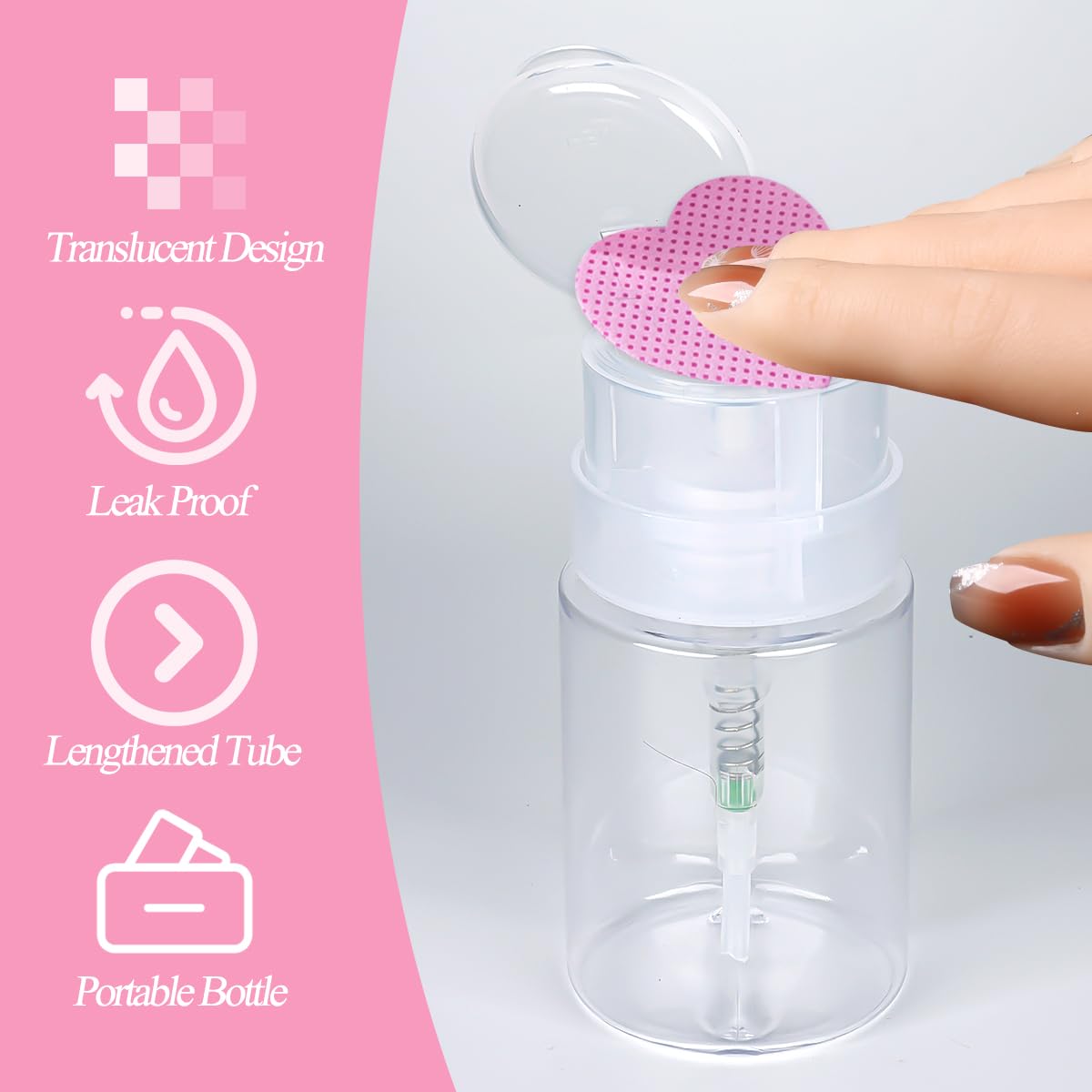 600PCS Lint Free Nail Wipes with 100ml Empty Press Pump Bottle,Gel Polish Remover Clean Cotton Pads and Acetone Dispenser,Non-Woven Fabric Eyelash Glue Wipes Paper with Refillable Bottle for Nail Art