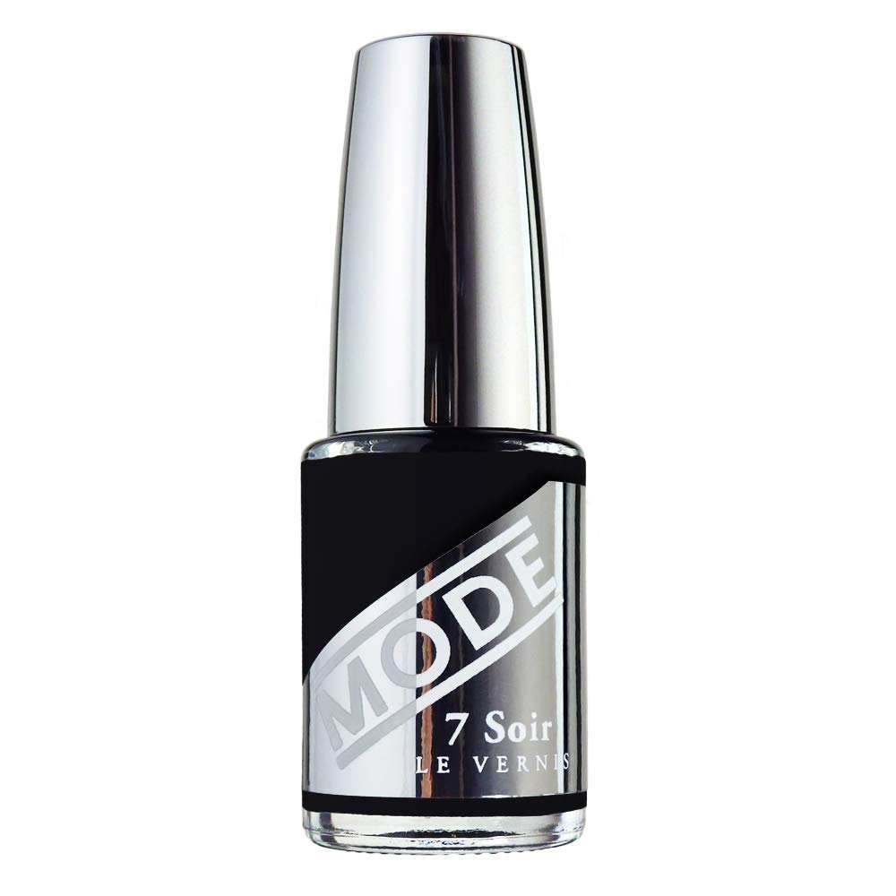 MODE Blackest Black Nail Polish, Long Lasting Pigment Rich Nail Lacquer Color, Chip Resistant Strengthening Protection, Pro Wide Brush, Vegan, Cruelty Free, NY Made, 7 Soir Le Vernis, Full of Secrets