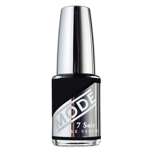 MODE Blackest Black Nail Polish, Long Lasting Pigment Rich Nail Lacquer Color, Chip Resistant Strengthening Protection, Pro Wide Brush, Vegan, Cruelty Free, NY Made, 7 Soir Le Vernis, Full of Secrets