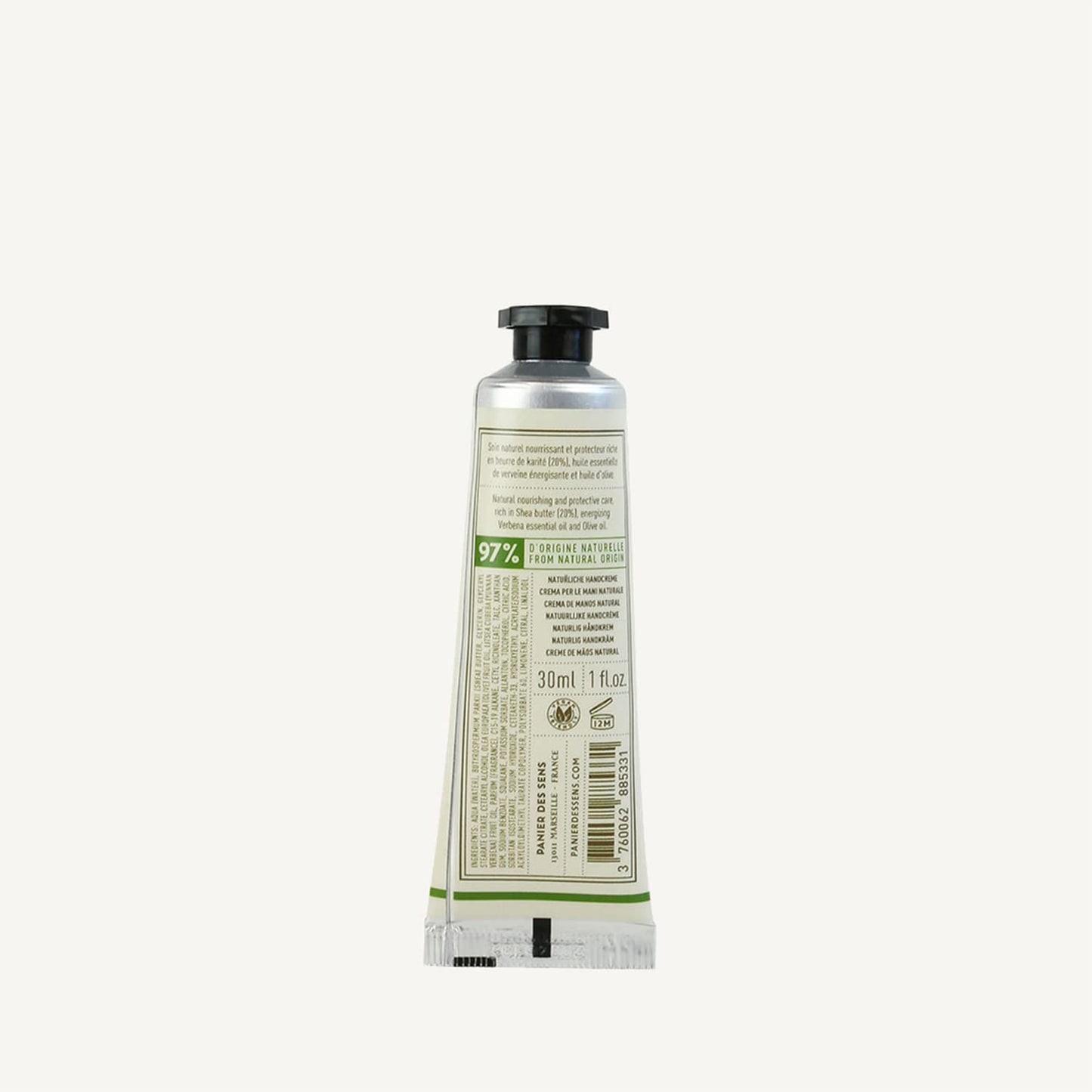 Panier des Sens - Small Hand Cream for Dry Cracked Hands - Verbena Mini Hand Lotion for Dry Skin - With Shea Butter and Olive Oil - Hand Care 97% Natural Ingredients - Travel Size 1 floz