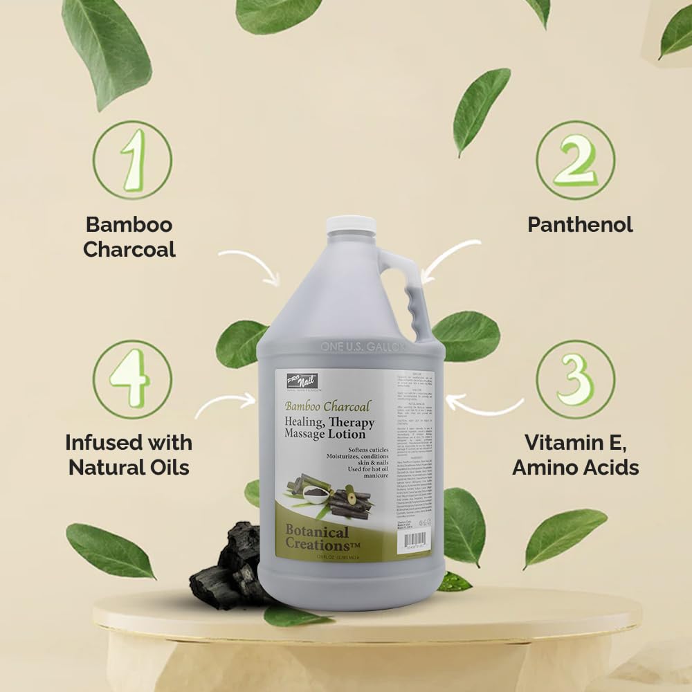 PRO NAIL - Healing Therapy Massage Lotion - Professional Pedicure, Body and Hot Oil Manicure, Infused with Natural Oils, Vitamins, Panthenol and Amino Acids (Bamboo Charcoal, 1 Gallon)