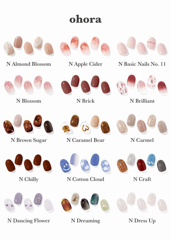 ohora Semi Cured Gel Nail Strips (N Carmel) - Nude, Glitter, Works with Any UV/LED Lamps, Salon-Quality, Long Lasting, Easy to Apply & Remove - Includes 2 Prep Pads, Nail File & Wooden Stick