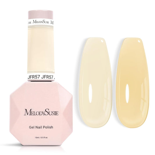 MelodySusie Beige Gel Nail Polish, 0.5Fl.oz Jeweliver Jelly Gel Polish Translucent Plastel White Yellow Neutral Color Soak Off UV LED Gel Polish Nail Art Design Manicure Salon DIY At Home JFR57